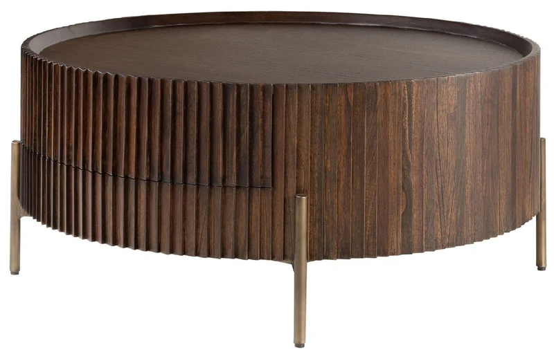 Casa Padrino Luxus Couchtisch Dunkelbraun Ø 90 x H. 40 cm - Runder Wohnzimmertisch mit Schublade - Wohnzimmer Möbel - Massivholz Möbel - Luxus Möbel - Luxus Einrichtung