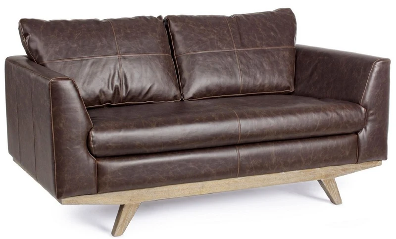 Casa Padrino Luxus Kunstleder 2er Sofa Dunkelbraun / Naturfarben 155 x 90 x H. 82 cm - Wohnzimmer Sofa - Wohnzimmer Möbel - Kunstleder Möbel - Luxus Möbel - Luxus Einrichtung