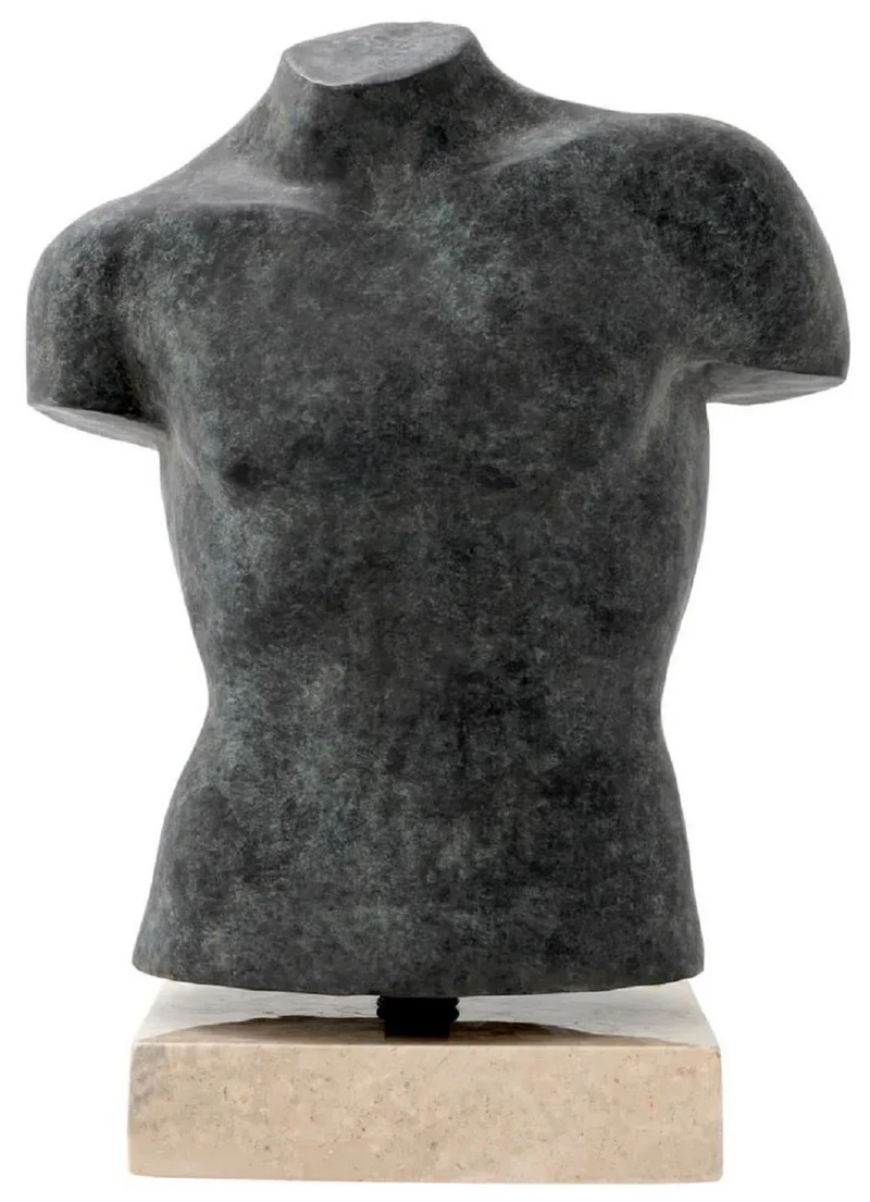 Casa Padrino Luxus Deko Torso Skulptur Antik Bronze / Beige 50 x 23 x H. 66 cm - Metall Deko Figur mit Marmorsockel - Wohnzimmer Deko - Schreibtisch Deko - Büro Deko - Deko Accessoires