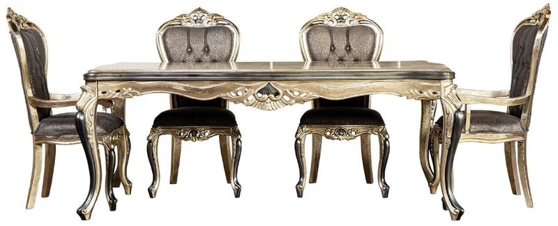 Casa Padrino Luxus Barock Esstisch Antik Gold / Schwarz - Rechteckiger Barockstil Küchentisch - Luxus Esszimmer Möbel im Barockstil - Barock Esszimmer Möbel - Barock Einrichtung