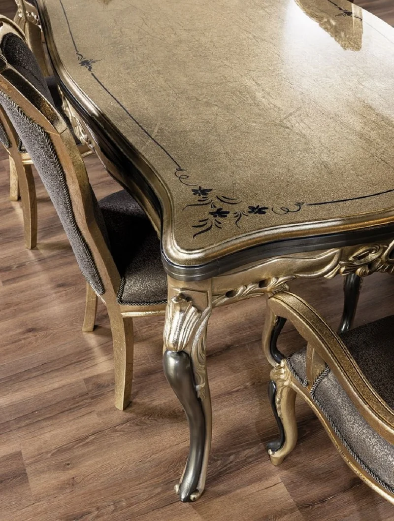 Casa Padrino Luxus Barock Esstisch Antik Gold / Schwarz - Rechteckiger Barockstil Küchentisch - Luxus Esszimmer Möbel im Barockstil - Barock Esszimmer Möbel - Barock Einrichtung
