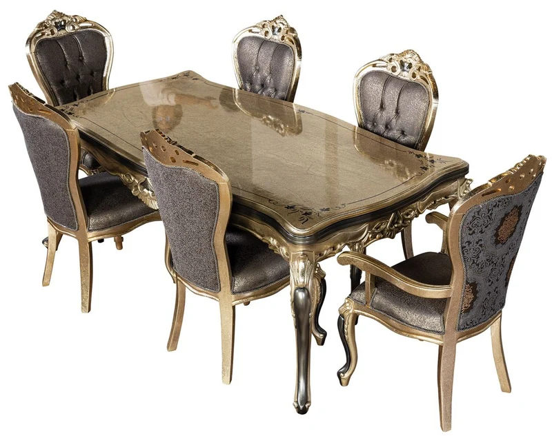 Casa Padrino Luxus Barock Esszimmer Stuhl 8er Set Lila / Antik Gold / Schwarz - Prunkvolle Barockstil Küchen Stühle - Luxus Barockstil Esszimmer Möbel - Barock Esszimmer Möbel - Barockstil Möbel