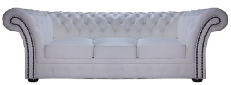 Casa Padrino Chesterfield Echtleder 3er Sofa Weiß 210 x 90 x H. 80 cm - Luxus Kollektion