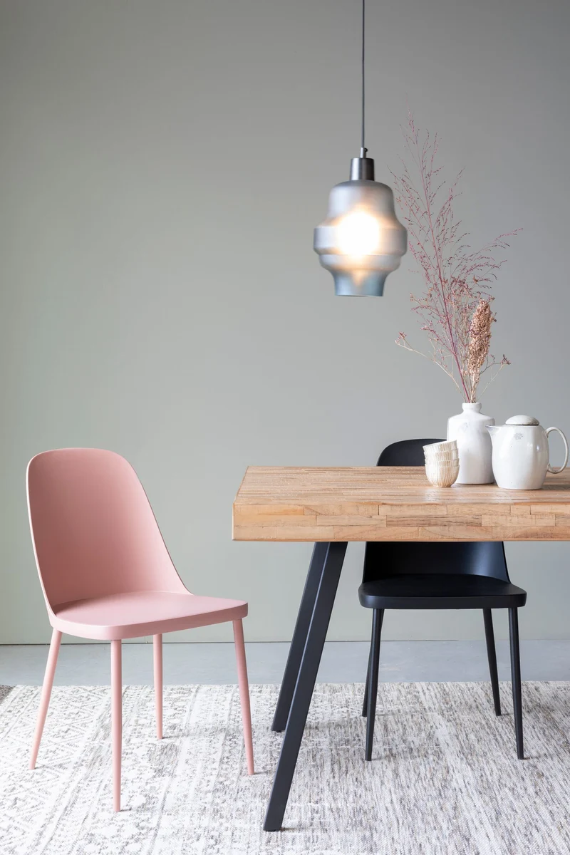 Esszimmerstuhl Pip im 2er-Set, Pink mit Kunststoffsitz & Metallbeinen