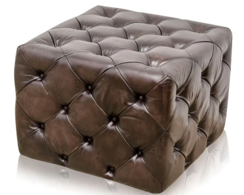 Casa Padrino Luxus Echtleder Fußhocker Rotguss 64 x 64 x H. 46 cm - Chesterfield Möbel