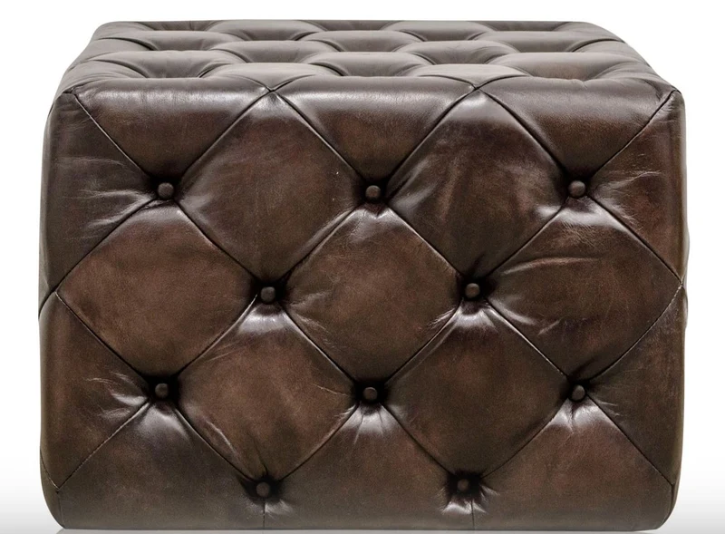 Casa Padrino Luxus Echtleder Fußhocker Rotguss 64 x 64 x H. 46 cm - Chesterfield Möbel