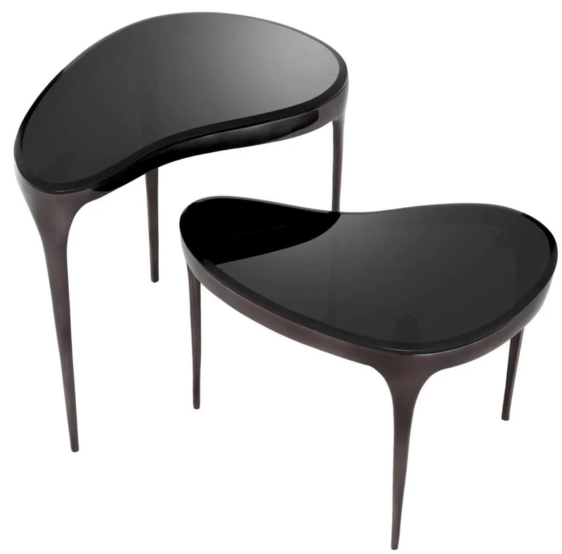 Casa Padrino Luxus Beistelltisch Set Silberschwarz / Schwarz - 2 Aluminium Tische mit Glasplatten - Wohnzimmer Möbel - Hotel Möbel - Luxus Möbel - Luxus Einrichtung - Möbel Luxus