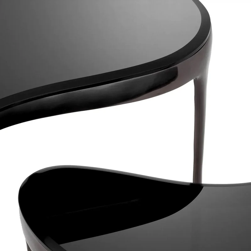 Casa Padrino Luxus Beistelltisch Set Silberschwarz / Schwarz - 2 Aluminium Tische mit Glasplatten - Wohnzimmer Möbel - Hotel Möbel - Luxus Möbel - Luxus Einrichtung - Möbel Luxus