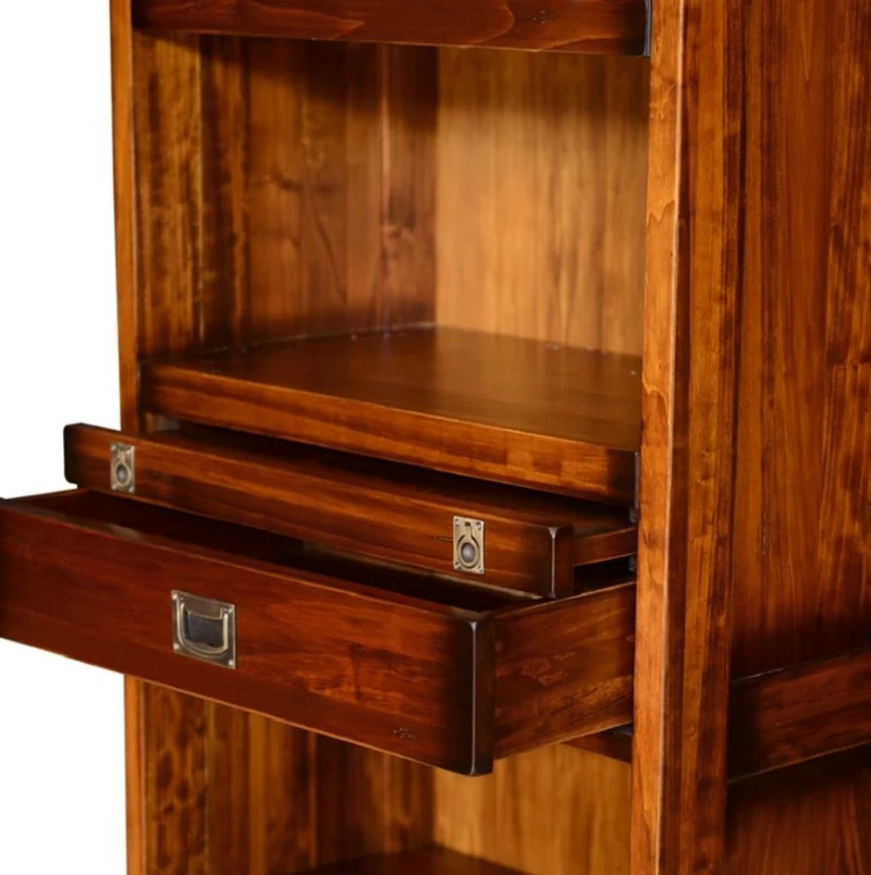 Casa Padrino Luxus Vintage Stil Bücherschrank Braun / Messing 60 x 34 x H. 185 cm - Massivholz Wohnzimmer Schrank - Büro Schrank - Wohnzimmer Möbel - Büro Möbel - Luxus Vintage Stil Möbel