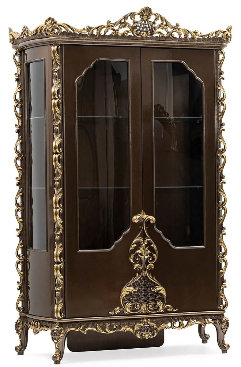 Casa Padrino Luxus Barock Vitrine Braun / Gold - Prunkvoller Massivholz Vitrinenschrank mit 2 Türen - Luxus Möbel im Barockstil - Barock Möbel - Edel & Prunkvoll