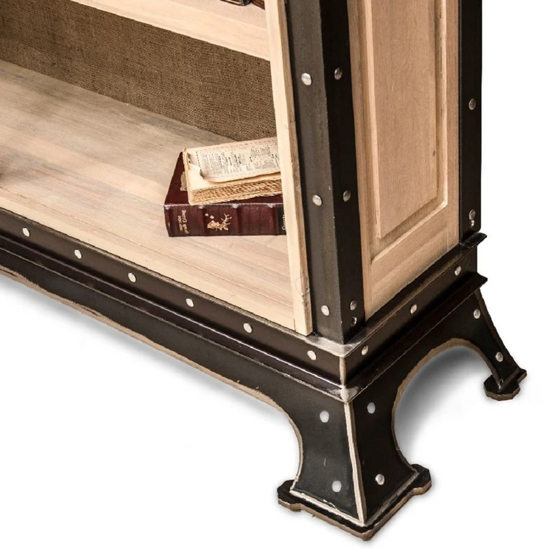 Casa Padrino Luxus Industrie Stil Bücherschrank Naturfarben / Schwarz 245,5 x 42 x H. 247 cm - Massivholz Schrank mit Schiebetür - Wohnzimmerschrank - Büroschrank - Luxus Industrie Stil Möbel