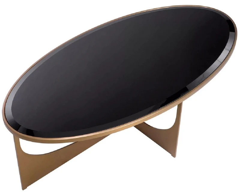 Casa Padrino Luxus Couchtisch Messing / Schwarz 101,5 x 41,5 x H. 78,5 cm - Ovaler Edelstahl Wohnzimmertisch mit Glasplatte - Luxus Möbel - Wohnzimmer Möbel - Luxus Einrichtung