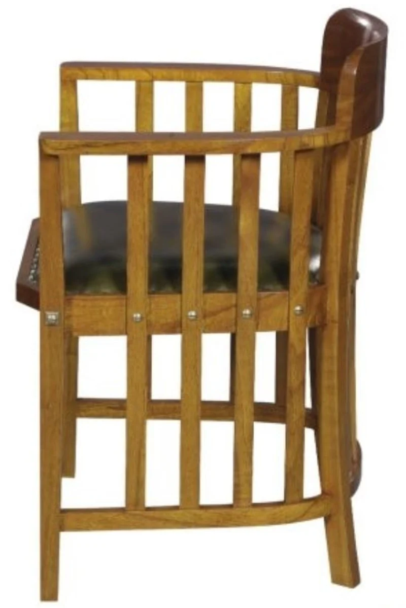 Casa Padrino Luxus Bürostuhl mit Armlehnen Hellbraun / Grün 63 x 52 x H. 80 cm - Büromöbel