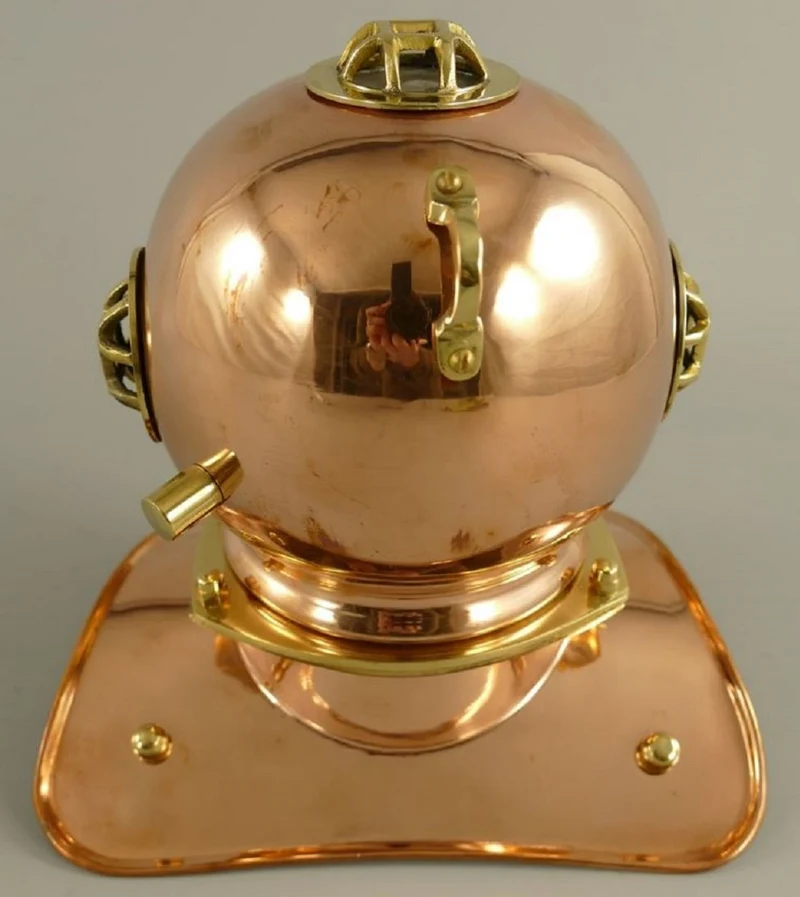 Casa Padrino Antik Stil Deko Taucherhelm Kupfer / Gold 18 x 20 x H. 20 cm - Wohnzimmer Deko - Schreibtisch Deko - Luxus Deko - Deko Accessoires