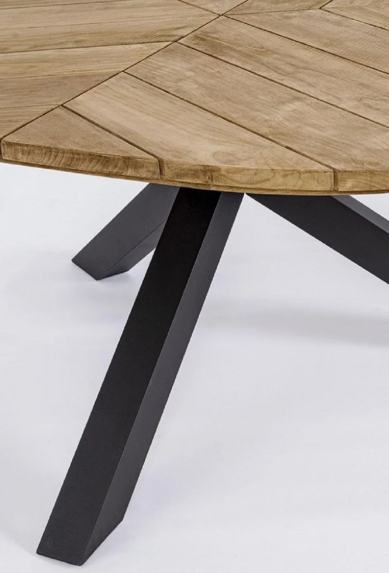 Casa Padrino Luxus Gartentisch Naturfarben / Schwarz Ø 160 x H. 77 cm - Garten Esstisch mit Teakholz Tischplatte und Aluminium Beinen - Garten & Terrassen Tisch - Luxus Garten & Terrassen Möbel