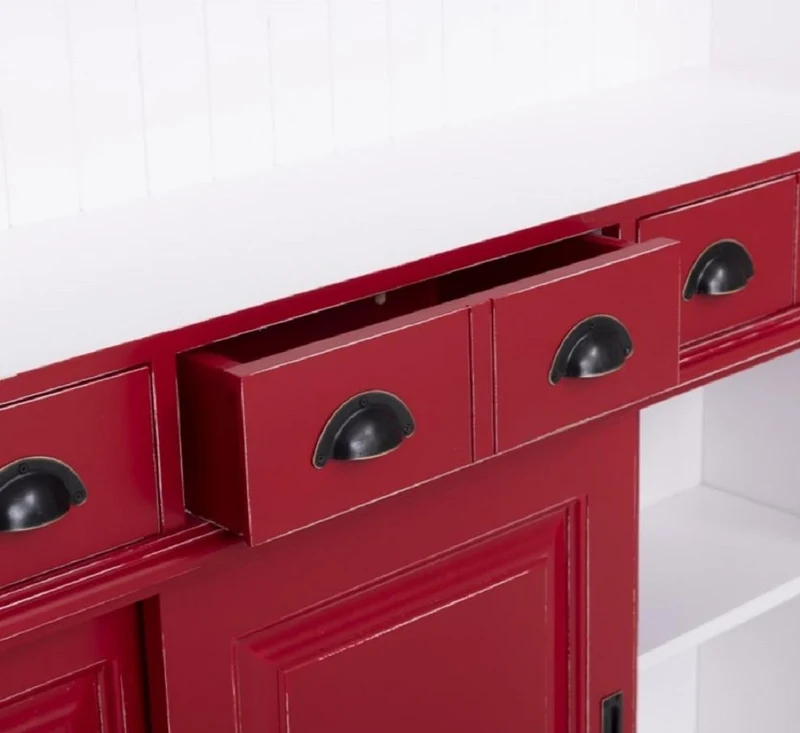 Casa Padrino Landhausstil Massivholz Barschrank Antik Rot / Weiß 151 x 36 x H. 210 cm - Massivholz Weinschrank im Landhausstil - Massivholz Bar Möbel - Landhausstil Bar Möbel