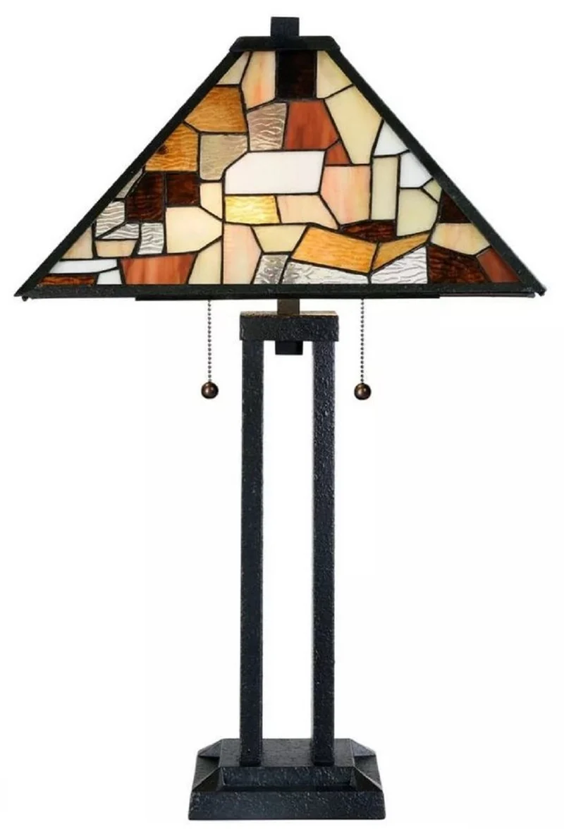 Casa Padrino Luxus Tiffany Tischleuchte Schwarz / Mehrfarbig 43,5 x 43,5 x H. 73 cm - Tiffany Schreibtischleuchte - Tiffany Leuchten - Luxus Interior - Luxus Leuchten - Tiffany Leuchten