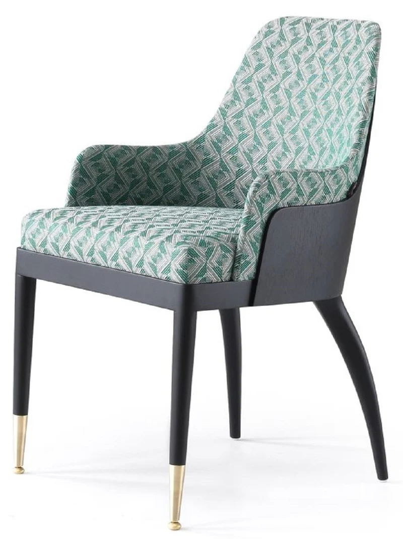 Casa Padrino Luxus Esszimmerstuhl 8er Set mit Armlehnen Grün Muster / Schwarz / Messing 55 x 59 x H. 88 cm - Esszimmer Möbel - Restaurant Möbel - Esszimmer Einrichtung - Luxus Möbel