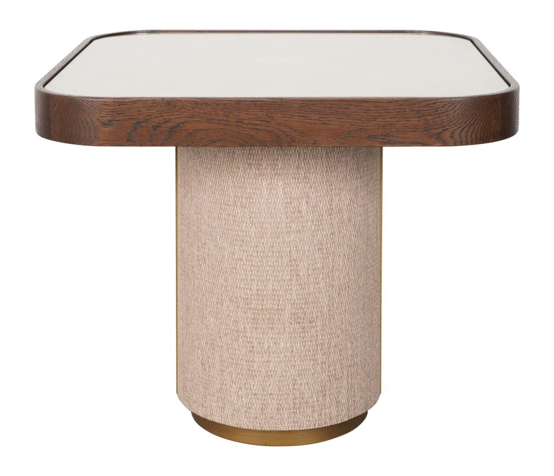 Beistelltisch Willox in Beige mit Glasplatte, Eiche & Leinen