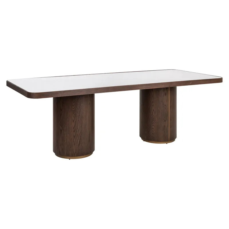 Esstisch Willox 235 cm Beige mit Glasplatte, Eiche und Metall