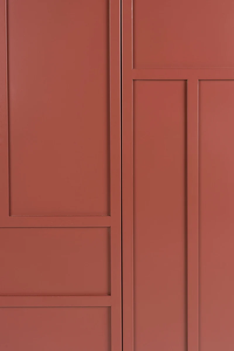 Schrank Davis im Retro-Look, Rot aus Metall mit schmalen Beinen