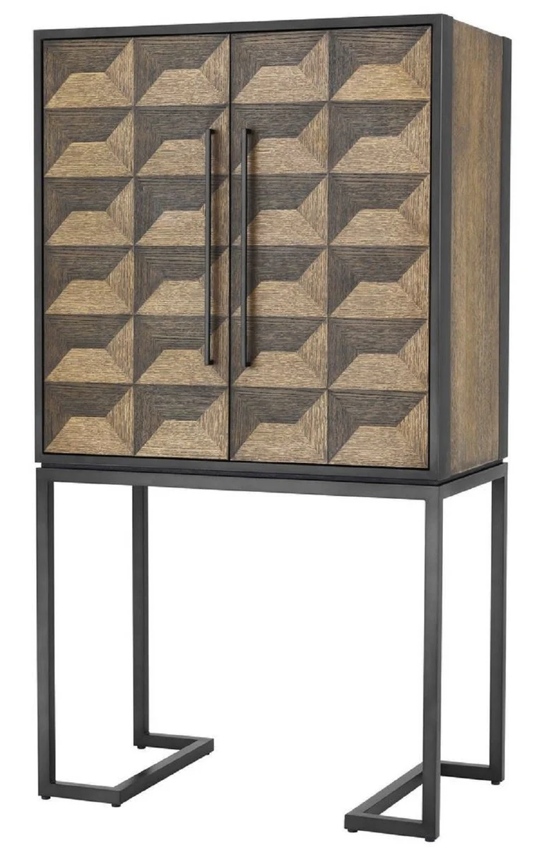 Casa Padrino Luxus Weinschrank mit 2 Türen Braun / Dunkelbraun / Schwarz 95 x 58 x H. 168,5 cm - Barmöbel - Luxus Qualität
