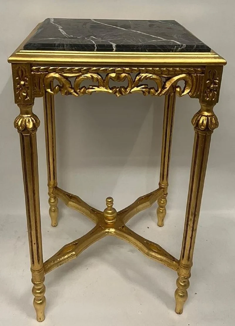 Casa Padrino Barock Beistelltisch Gold / Schwarz - Quadratischer Antik Stil Tisch mit Marmorplatte - Wohnzimmer Möbel im Barockstil - Antik Stil Möbel - Barock Möbel