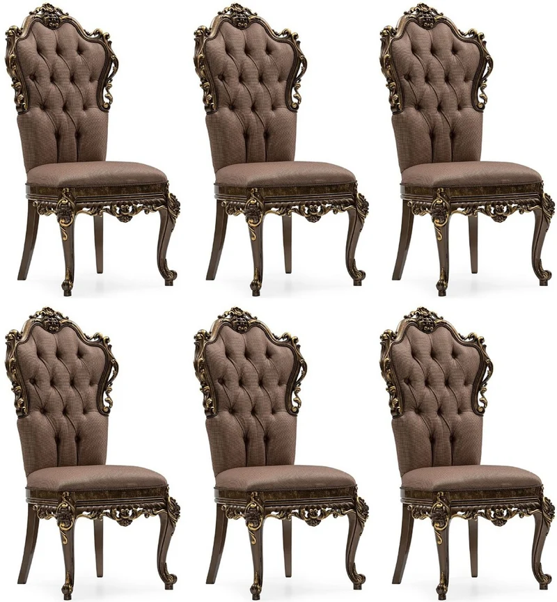 Casa Padrino Luxus Barock Esszimmer Stuhl 6er Set Grau / Braun / Gold - Prunkvolle Barockstil Küchen Stühle - Luxus Esszimmer Möbel im Barockstil - Barock Esszimmer Möbel - Barockstil Möbel