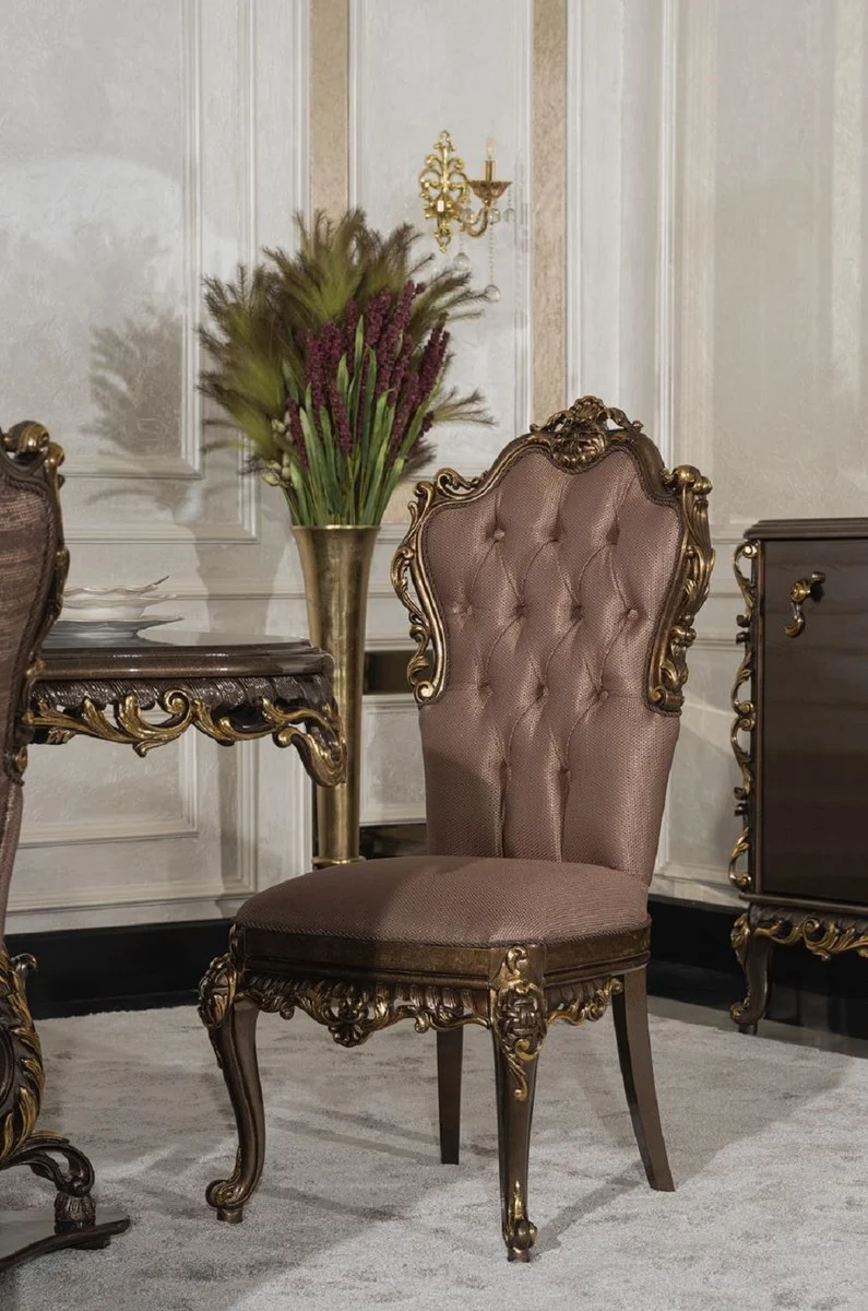 Casa Padrino Luxus Barock Esszimmer Stuhl 6er Set Grau / Braun / Gold - Prunkvolle Barockstil Küchen Stühle - Luxus Esszimmer Möbel im Barockstil - Barock Esszimmer Möbel - Barockstil Möbel