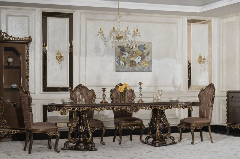 Casa Padrino Luxus Barock Esszimmer Stuhl 6er Set Grau / Braun / Gold - Prunkvolle Barockstil Küchen Stühle - Luxus Esszimmer Möbel im Barockstil - Barock Esszimmer Möbel - Barockstil Möbel