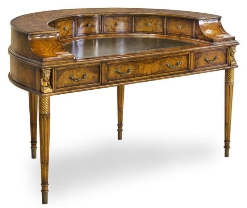 Casa Padrino Luxus Jugendstil Mahagoni Schreibtisch mit 10 Schubladen Braun / Antik Gold 145 x 80 x H. 90 cm - Luxus Qualität