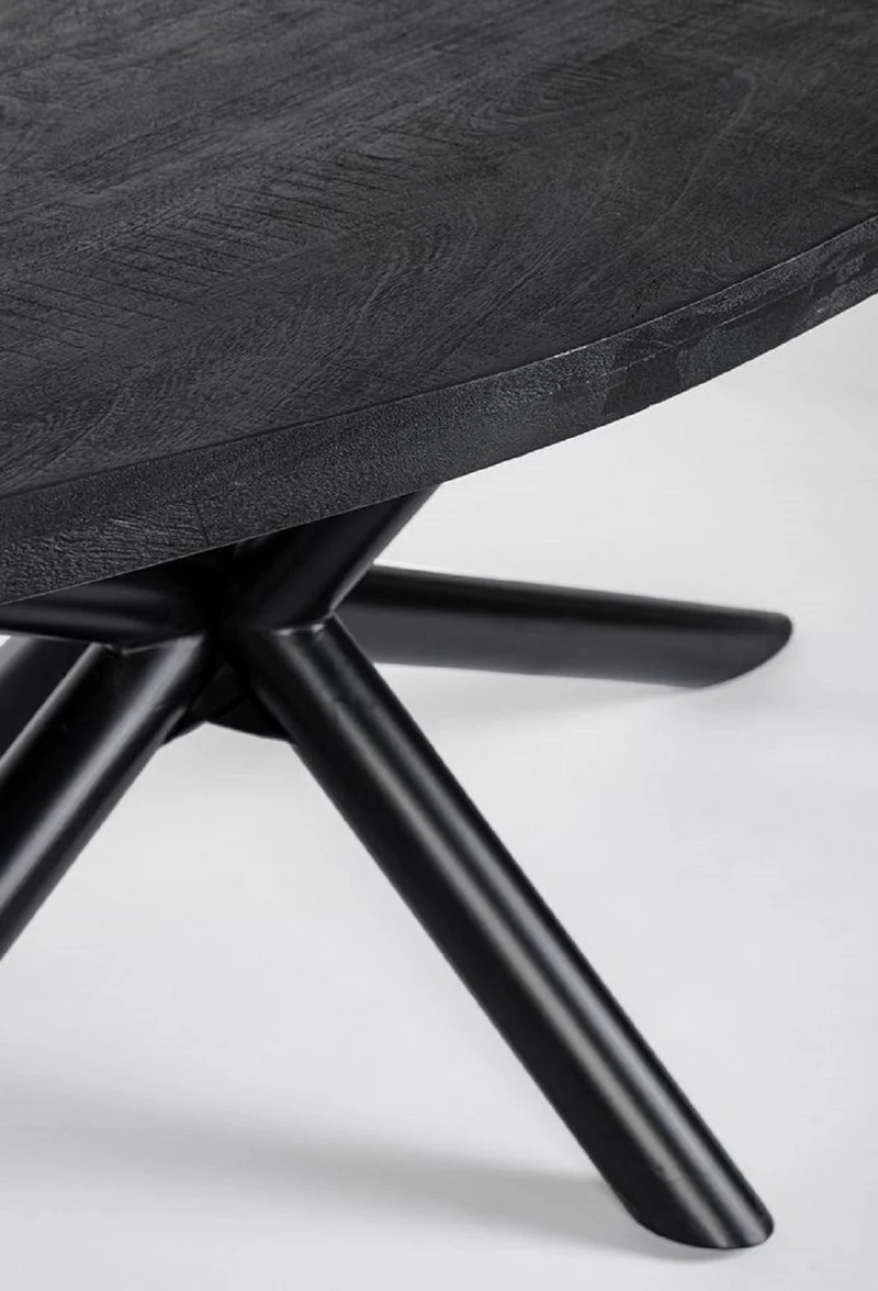 Casa Padrino Luxus Esstisch Schwarz 200 x 110 x H. 76 cm - Ovaler Küchentisch mit Massivholz Tischplatte und pulverbeschichteten Stahl Beinen - Esszimmer Möbel - Küchen Möbel - Luxus Möbel