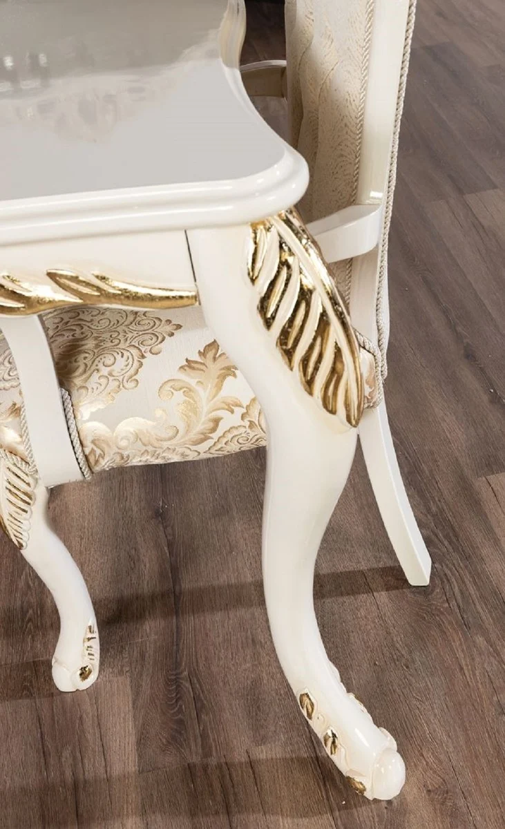 Casa Padrino Luxus Barock Esstisch Weiß / Gold - Rechteckiger Barockstil Küchentisch - Luxus Esszimmer Möbel im Barockstil - Barock Esszimmer Möbel - Barock Einrichtung