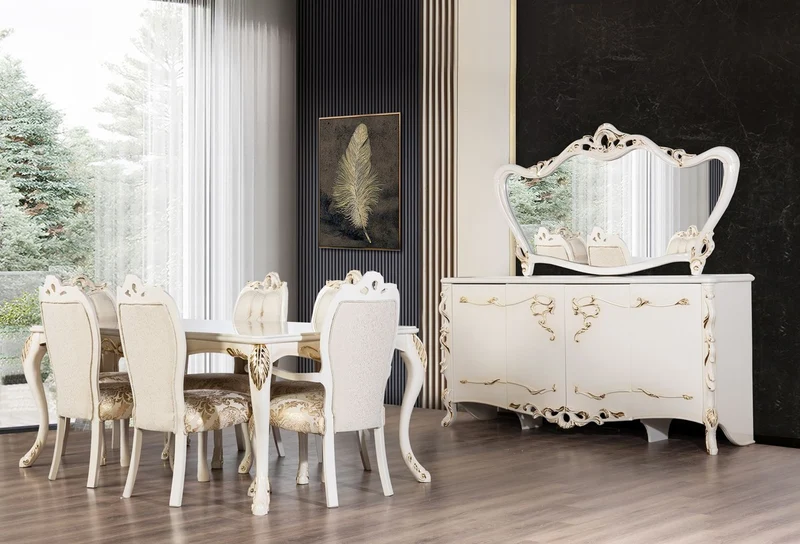 Casa Padrino Luxus Barock Esstisch Weiß / Gold - Rechteckiger Barockstil Küchentisch - Luxus Esszimmer Möbel im Barockstil - Barock Esszimmer Möbel - Barock Einrichtung
