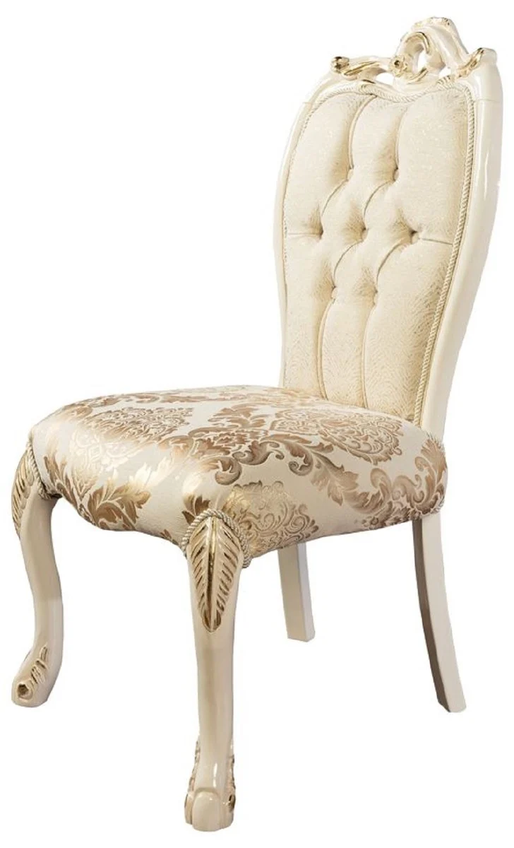 Casa Padrino Luxus Barock Esszimmer Stuhl 8er Set Weiß / Gold - Prunkvolle Barockstil Küchen Stühle - Luxus Esszimmer Möbel im Barockstil - Barock Esszimmer Möbel - Barockstil Möbel