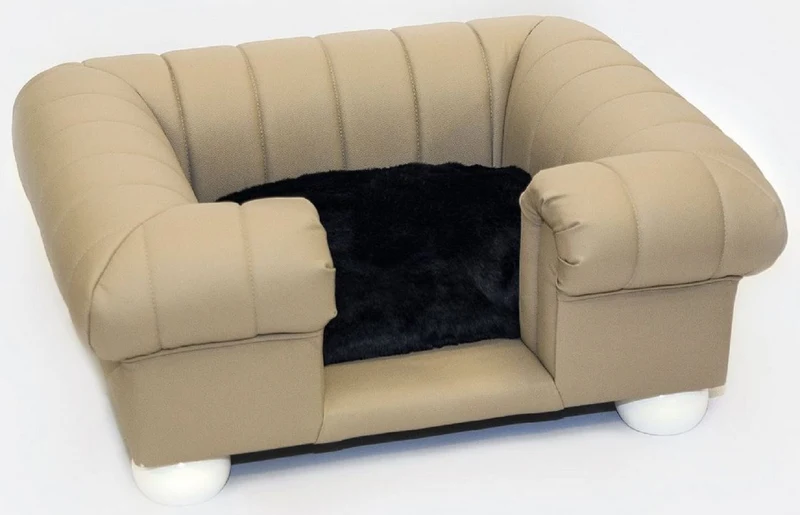 Casa Padrino Luxus Leder Hundebett Beige / Weiß / Schwarz 79 x 69 x H. 31 cm - Rechteckiges Echtleder Hundebett - Luxus Tiermöbel - Leder Tiermöbel - Hundemöbel