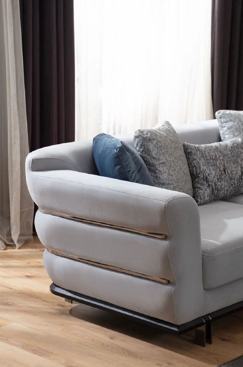 Casa Padrino Luxus Sofa Grau / Schwarz 230 x 102 x H. 88 cm - Wohnzimmer Sofa - Hotel Sofa - Wohnzimmer Möbel - Wohnzimmer Einrichtung - Hotel Möbel - Luxus Möbel - Luxus Einrichtung
