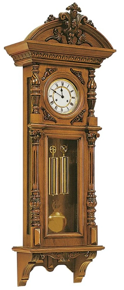 Casa Padrino Luxus Barock Wanduhr Braun / Gold - Handgeschnitzte Barockstil Uhr - Prunkvolle Barock Pendeluhr - Luxus Qualität - Made in Italy