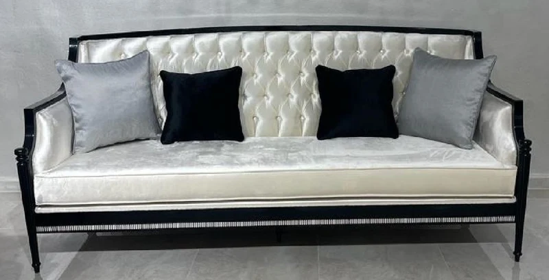 Casa Padrino Luxus Barock Wohnzimmer Sofa Gold / Schwarz / Grau - Handgefertigtes Barockstil Sofa - Luxus Wohnzimmer Möbel im Barockstil - Barock Möbel - Edel & Prunkvoll