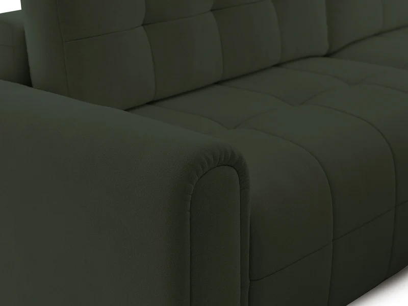 Ecksofa mit Schlaffunktion Simolla, L-förmig, rechtsseitig, mit Stauraum, olivgrüner Chenille-Bezug
