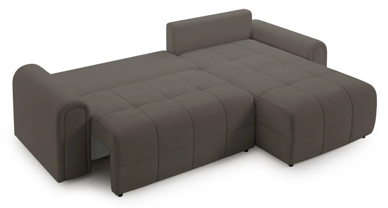 Ecksofa mit Schlaffunktion Simolla, L-förmig, rechtsseitig, mit Stauraum, grau-braunes Chenille