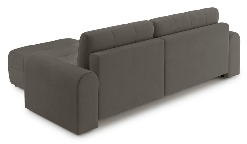 Ecksofa mit Schlaffunktion Simolla, L-förmig, rechtsseitig, mit Stauraum, grau-braunes Chenille
