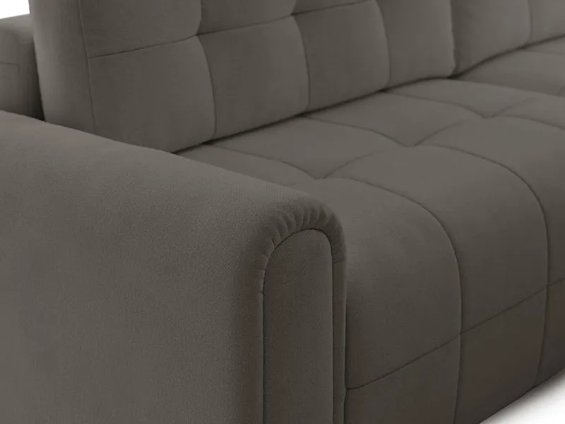 Ecksofa mit Schlaffunktion Simolla, L-förmig, rechtsseitig, mit Stauraum, grau-braunes Chenille