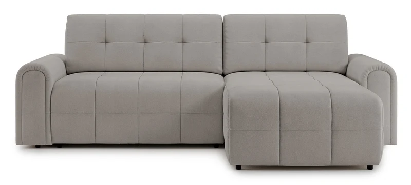 Ecksofa mit Schlaffunktion Simolla, L-förmig, rechtsseitig, mit Stauraum, grau-beiger Chenille-Bezug