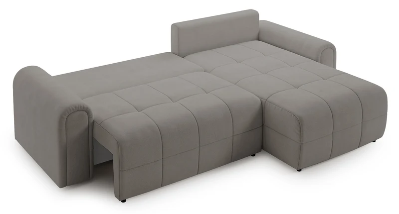 Ecksofa mit Schlaffunktion Simolla, L-förmig, rechtsseitig, mit Stauraum, grau-beiger Chenille-Bezug