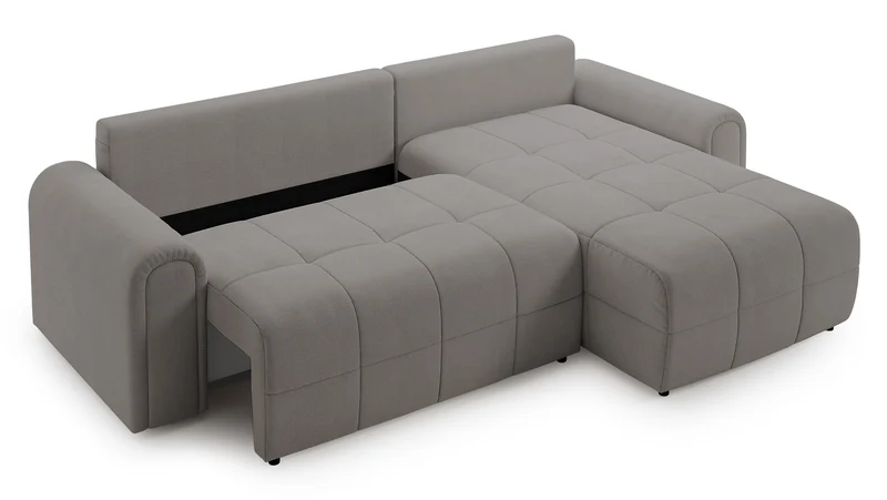 Ecksofa mit Schlaffunktion Simolla, L-förmig, rechtsseitig, mit Stauraum, grau-beiger Chenille-Bezug