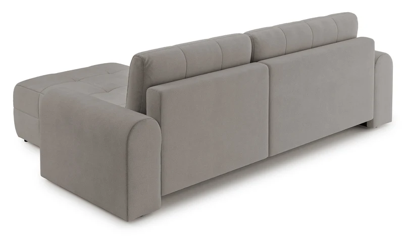 Ecksofa mit Schlaffunktion Simolla, L-förmig, rechtsseitig, mit Stauraum, grau-beiger Chenille-Bezug