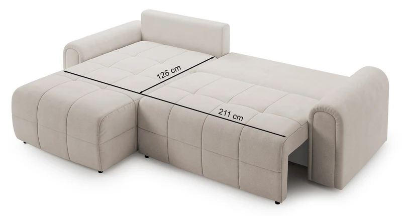 Ecksofa mit Schlaffunktion Simolla, L-förmig, rechtsseitig, mit Stauraum, grau-beiger Chenille-Bezug