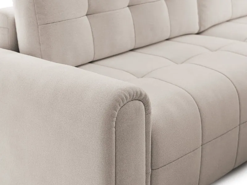 Ecksofa mit Schlaffunktion Simolla, L-förmig, rechtsseitig, mit Stauraum, cremefarbener Chenille-Bezug