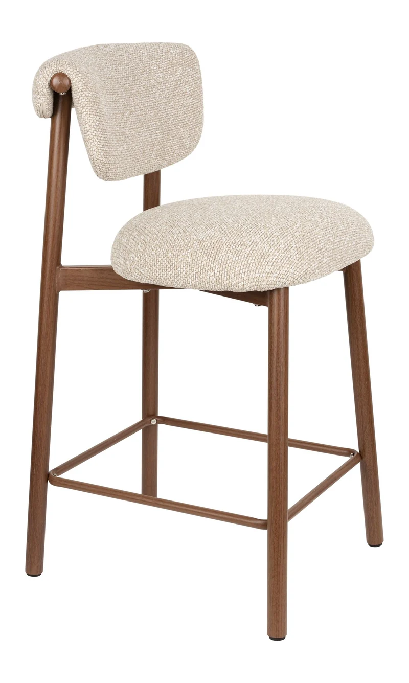 Barhocker Lee im 2er-Set, Beige mit Stoffbezug und Metallgestell